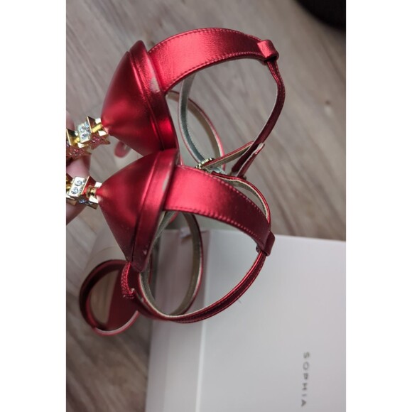 Sophia Webster Rosalind Crystal Star mid Red Gold Heels Womens 38.5 - Picture 7 of 16